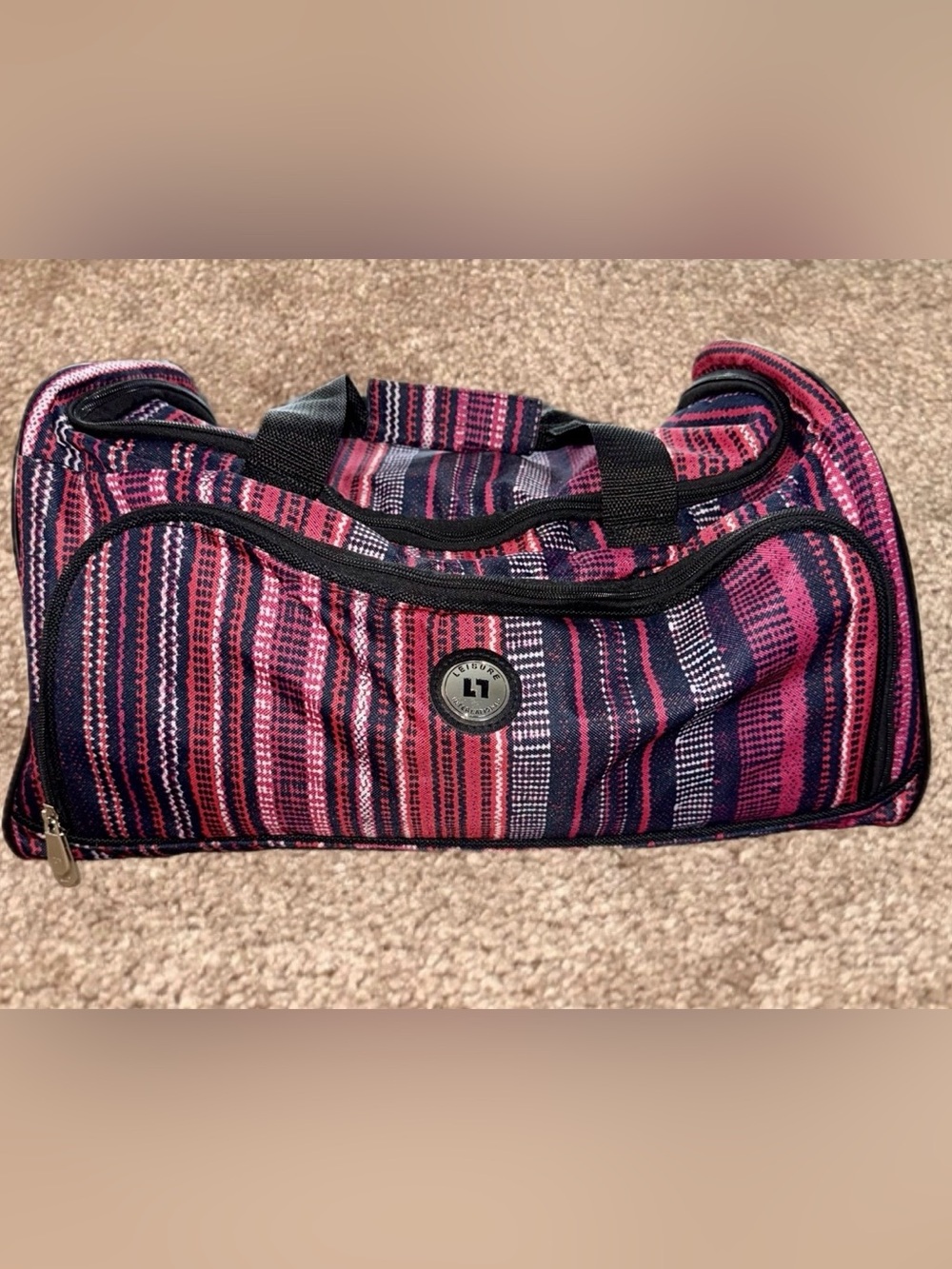 Leisure International L1 Striped Duffel Bag Gym Travel Weekender Red Navy